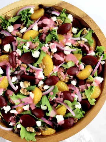 Pickled Beet Salad with raspberry vinaigrette drizzled on top