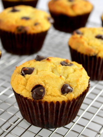 closeup of Ricotta Chocolate Chip Muffins on cooling rack